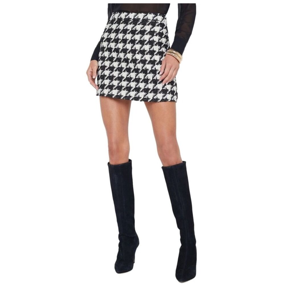L'agence Marseille Mini Skirt Ecru/Black/Gold Houndstooth Women's Size 8 NWT